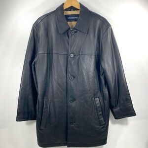 Dockers Chocolate Brown Lamb Leather Button Front Fully Lined Car Coat Jacket M